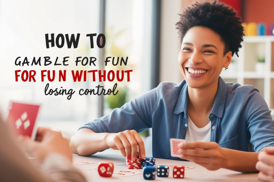 A woman is smiling and playing casino games with good gambling habits