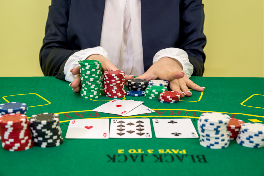 A person playing blackjack has won a massive jackpot